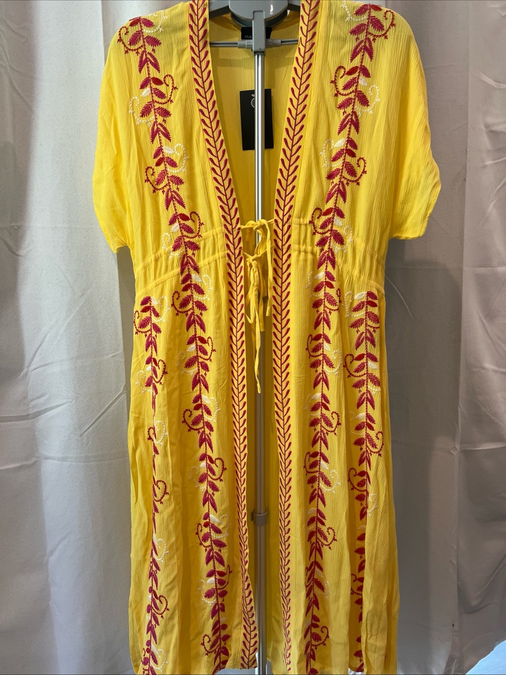 Yellow Embroidered Swim Coverup Beach Kimono
